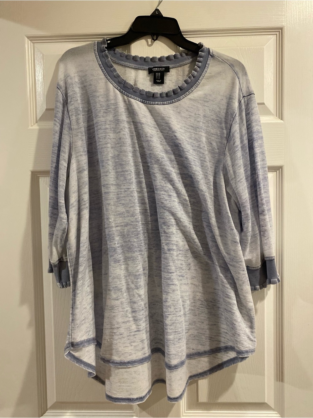 Jones New York Light Blue Heathered Ruffle Trim Sweatshirt